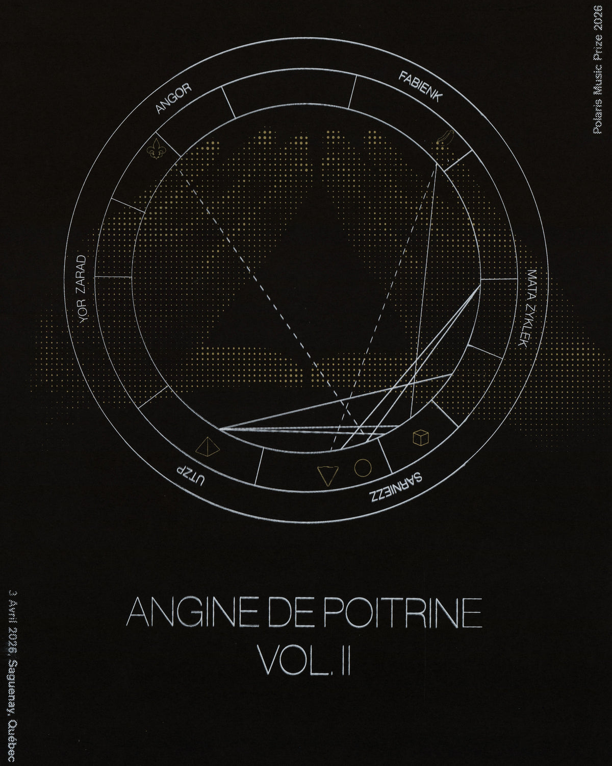 "Vol. II" — Angine de Poitrine — scan of a hand screen-printed Polaris Music Prize 2026 poster
