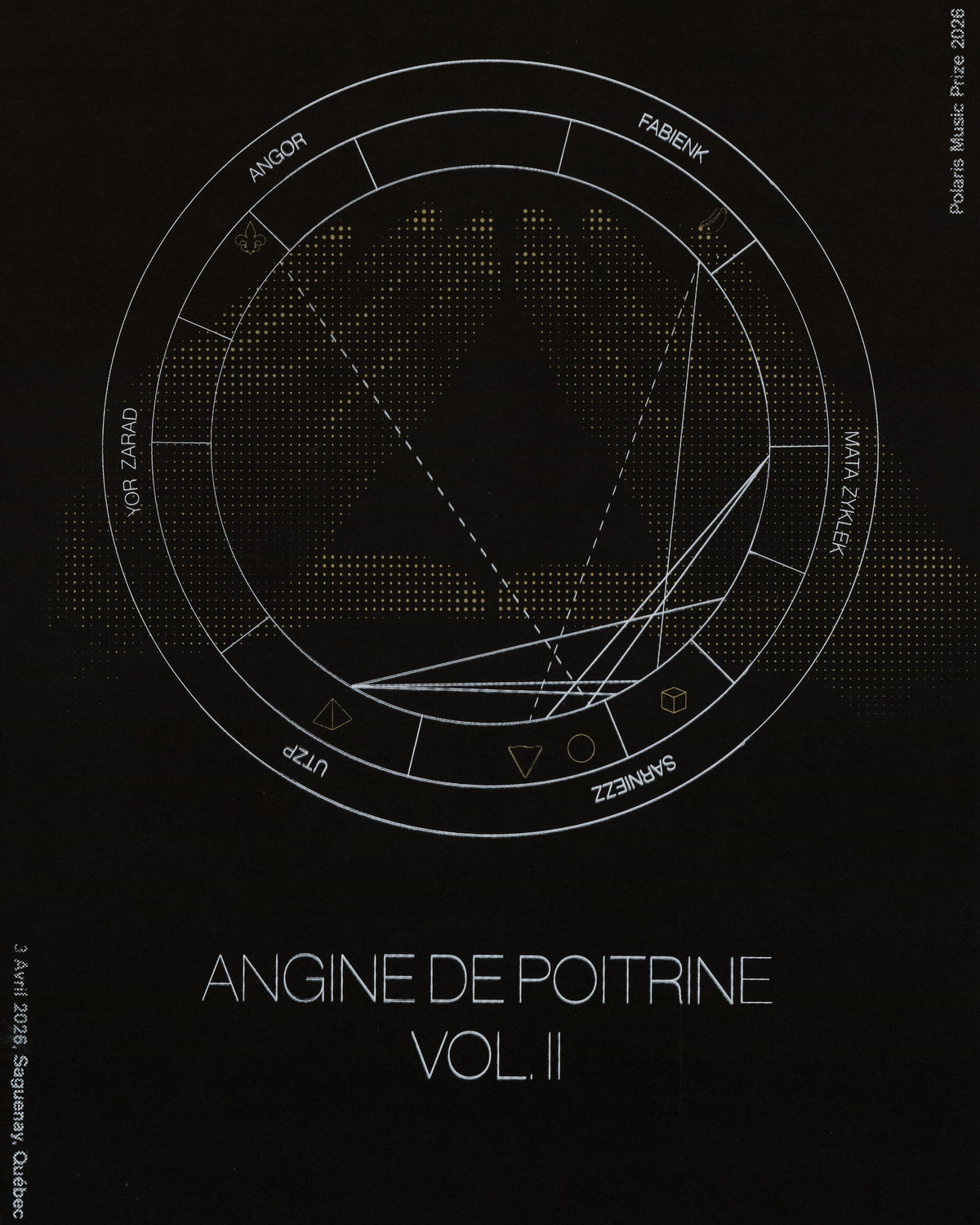 "Vol. II" — Angine de Poitrine — scan of a hand screen-printed Polaris Music Prize 2026 poster, special edition