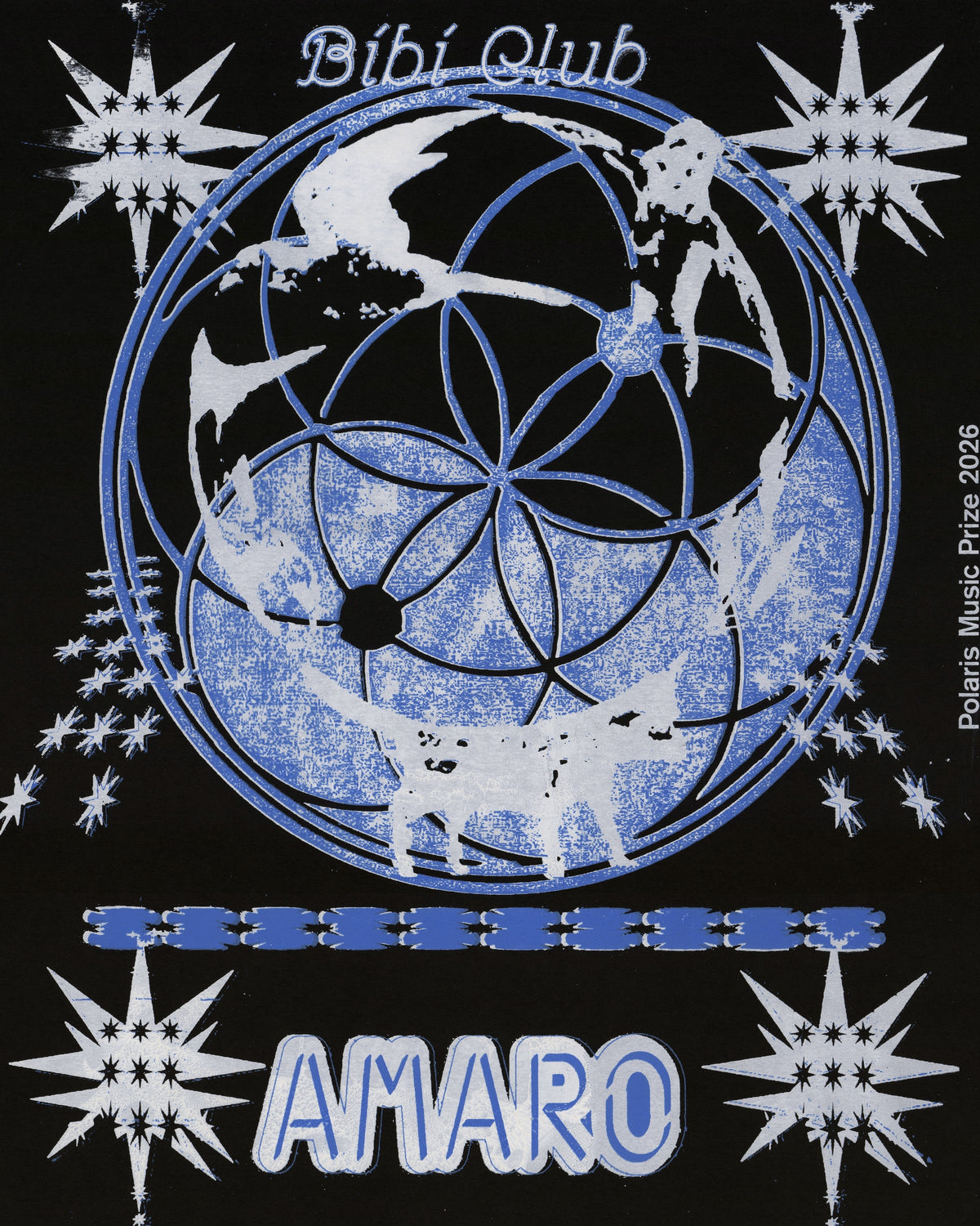 "Amaro" — Bibi Club — scan of a hand screen-printed Polaris Music Prize 2026 poster, special edition