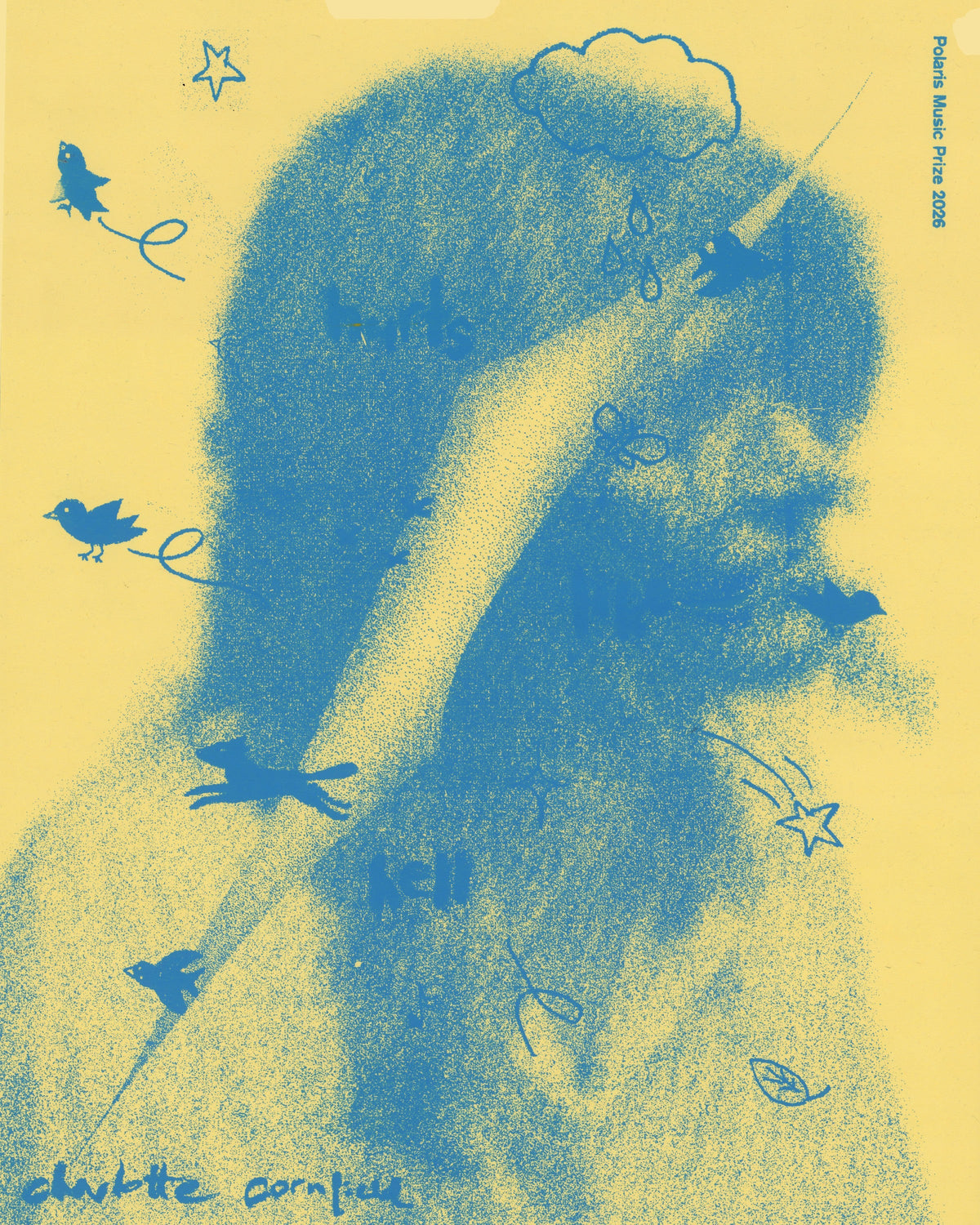 "Hurts Like Hell" — Charlotte Cornfield — scan of a hand screen-printed Polaris Music Prize 2026 poster, special edition